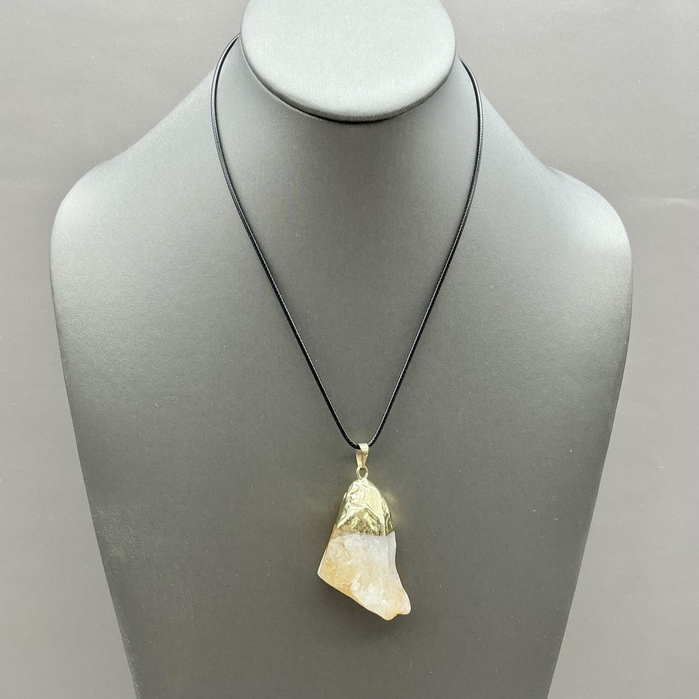 Necklace Stone Statement Pendant Leather Cord Lobster Clasp Womens 18‎ inch
